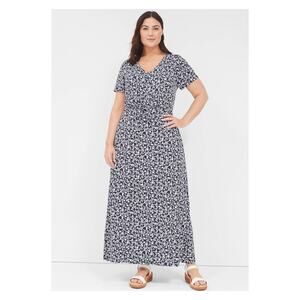 Lane Bryant Blue&Purple Floral V Neck Waist Knot Jersey Maxi Dress Sz.26/28